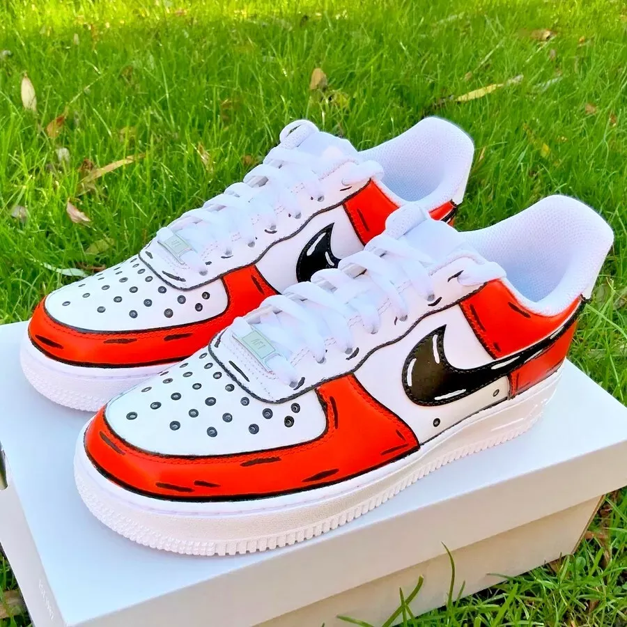 Nike Air Force 1 Custom Low Cartoon Red White Blue Shoes Black Outline All Sizes