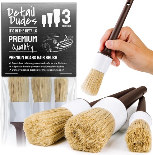 Car Detailing Brush Ultra Soft Boars Hair Set of 3- Automotive Detail 3 piece