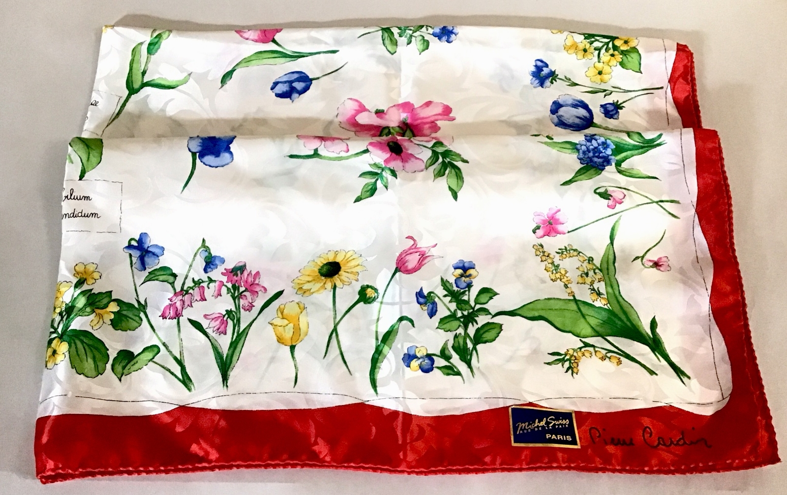 Pierre Cardin For Michel Swiss Paris Multi Floral 100percent Silk Scarf 29"x 32”  New