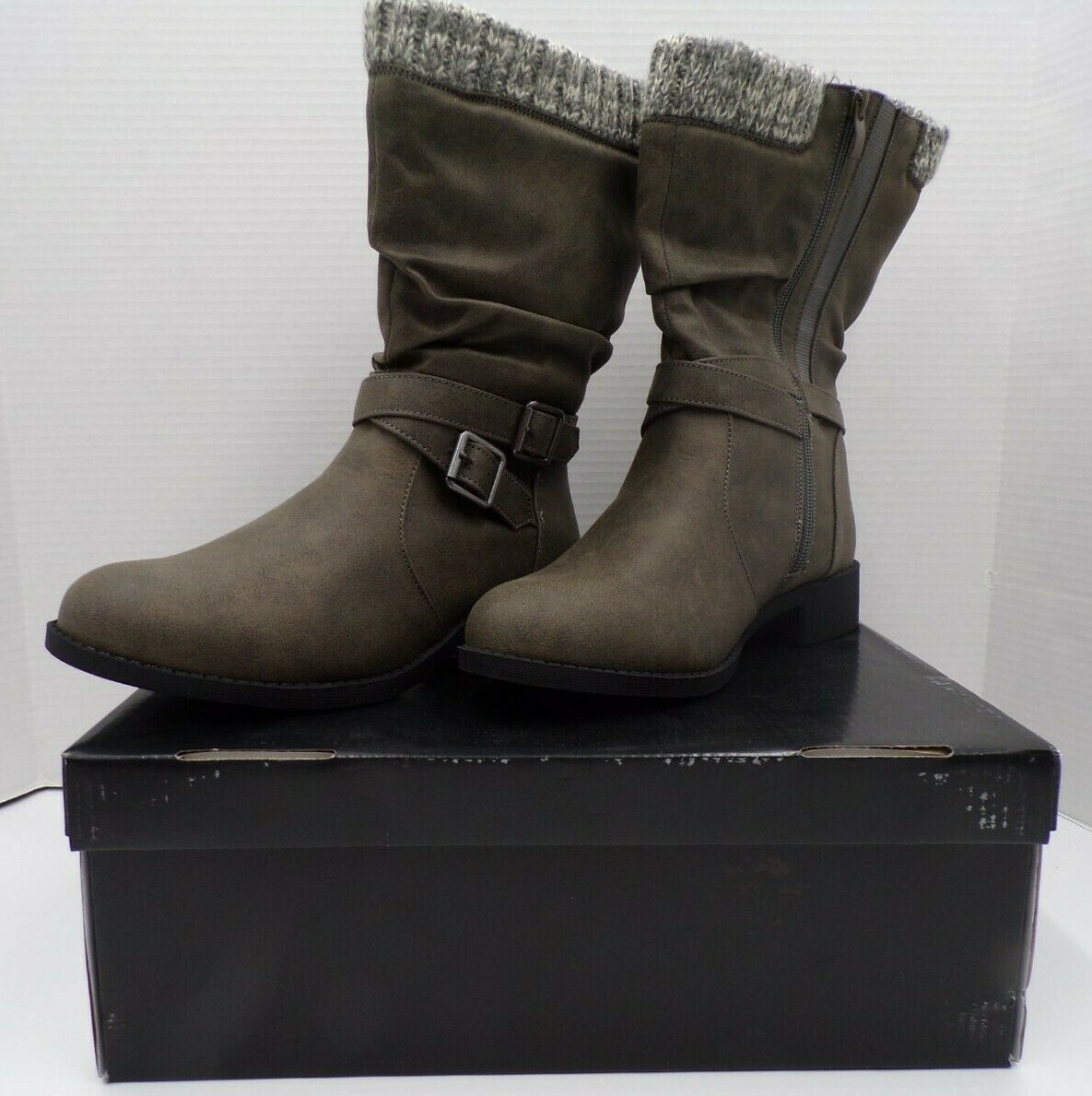 Torrid Faux Leather Sweater Trimmed Slouchy Moto Boots Extra WW Sz