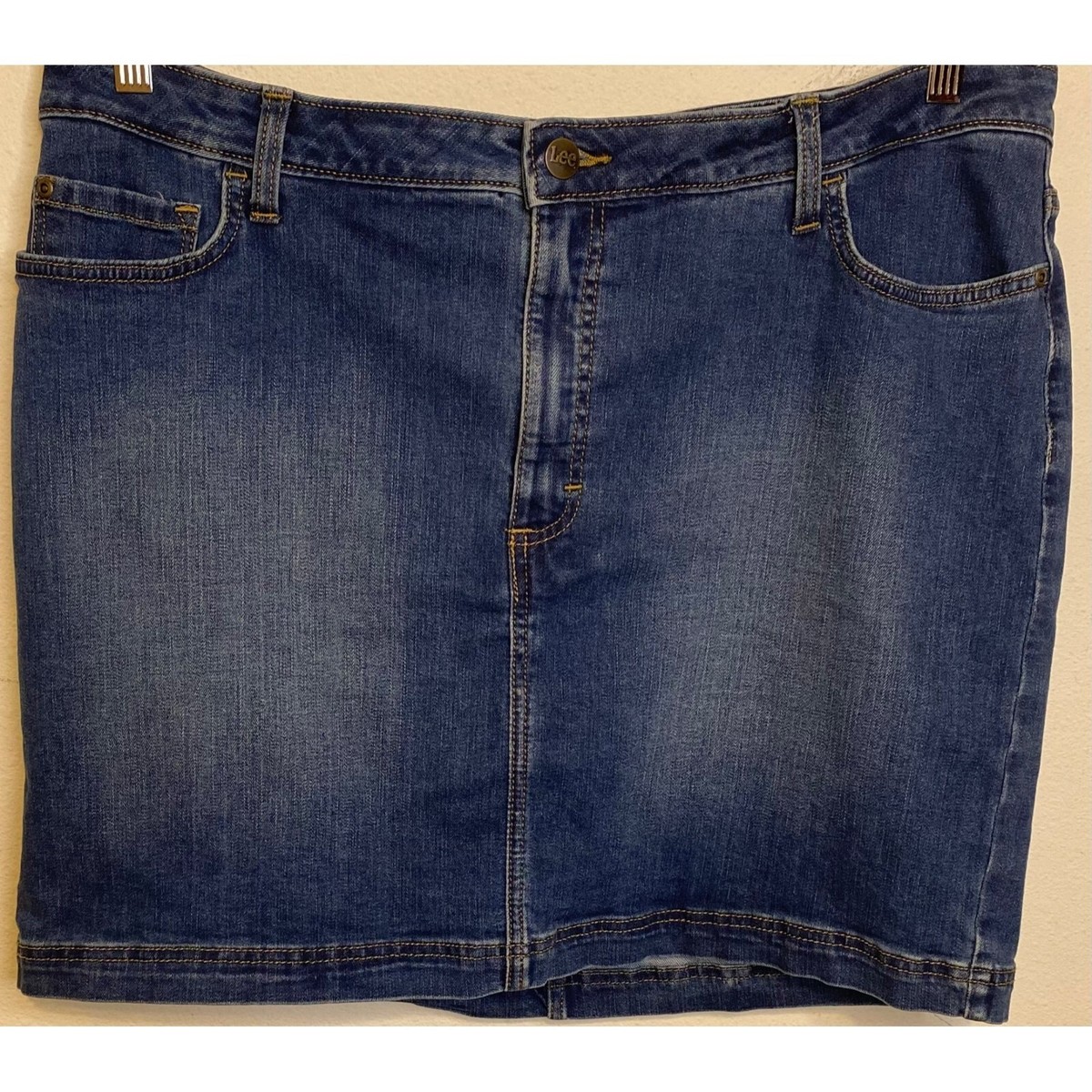 Lee Denim Skirt Skort Women's Plus Size 20 Jean Mid Rise Blue Back Pockets