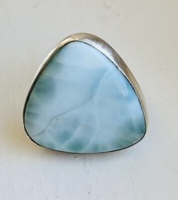 Vintage Estate Sterling Silver Natural Larimar Adjustable Shank Ring Size 7