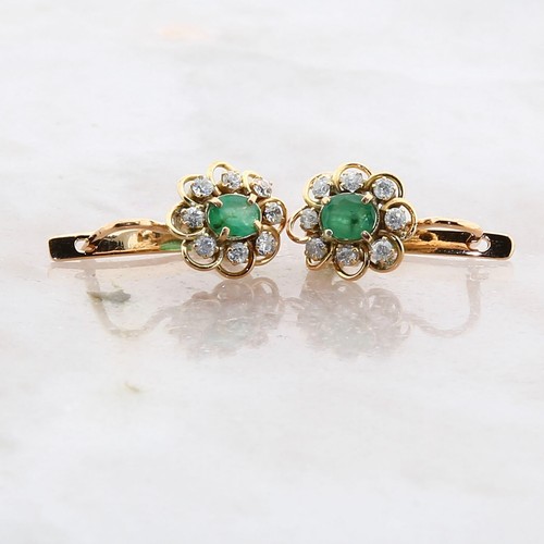 14K Rose Gold Emerald & White Stone Earrings with matching Ring Circa 1980 - Picture 2 of 8