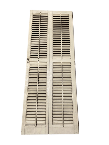 Vintage Bi fold Interior 19” x 50” Wood Window Plantation White Shutters Old