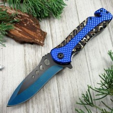 NEW Pocket Knife Spring-Assist Folding Blue Black Blade Camo Hunter Tactical EDC