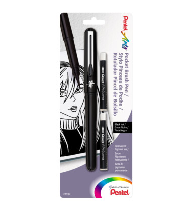 Pentel Taschenbürste Stift + 2 Minen. Schwarze, graue oder Sepia-Tinte. Manga, Zeichnung, Kunst