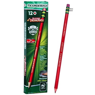 Ticonderoga Erasable Carmine Red 425T 14259 Checking Pencils, Box of 12