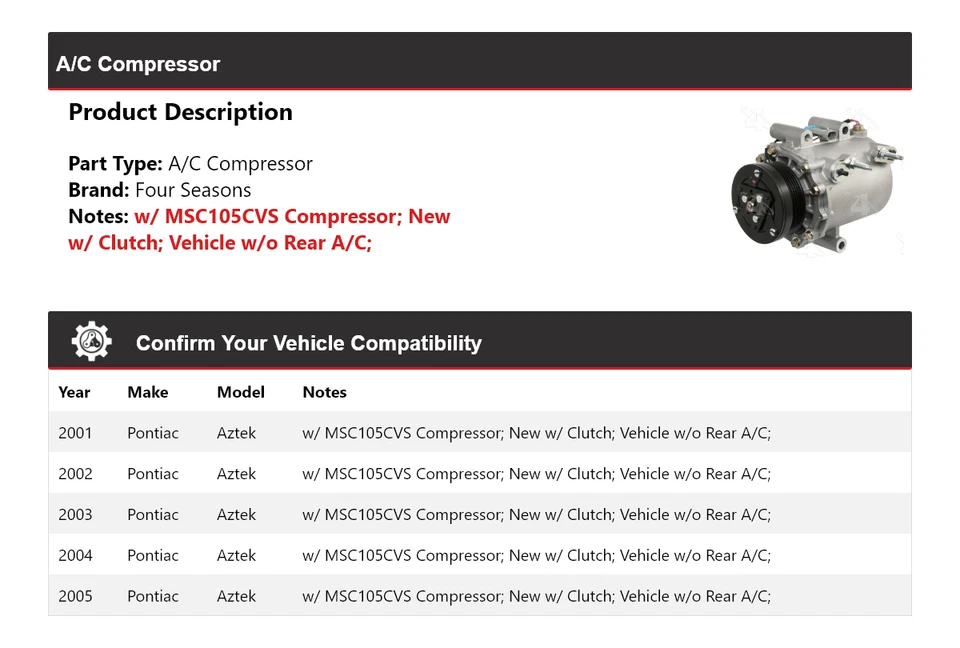 Para 2001-2005 Pontiac Aztek A/C Compressor 4 Estações 2002 2003 2004 - Imagem 2 de 4