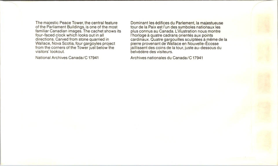 FDC Canada - The Peace Tower Parliament Buildings Ottawa 1989 - A00096 - Image 2 of 2