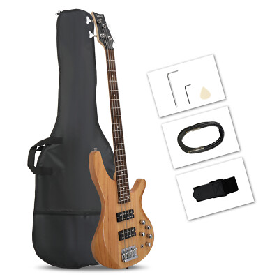 4 Strings Right Hand GIB H-H Pickup Electric Bass Guitar Bag Strap Burlywood