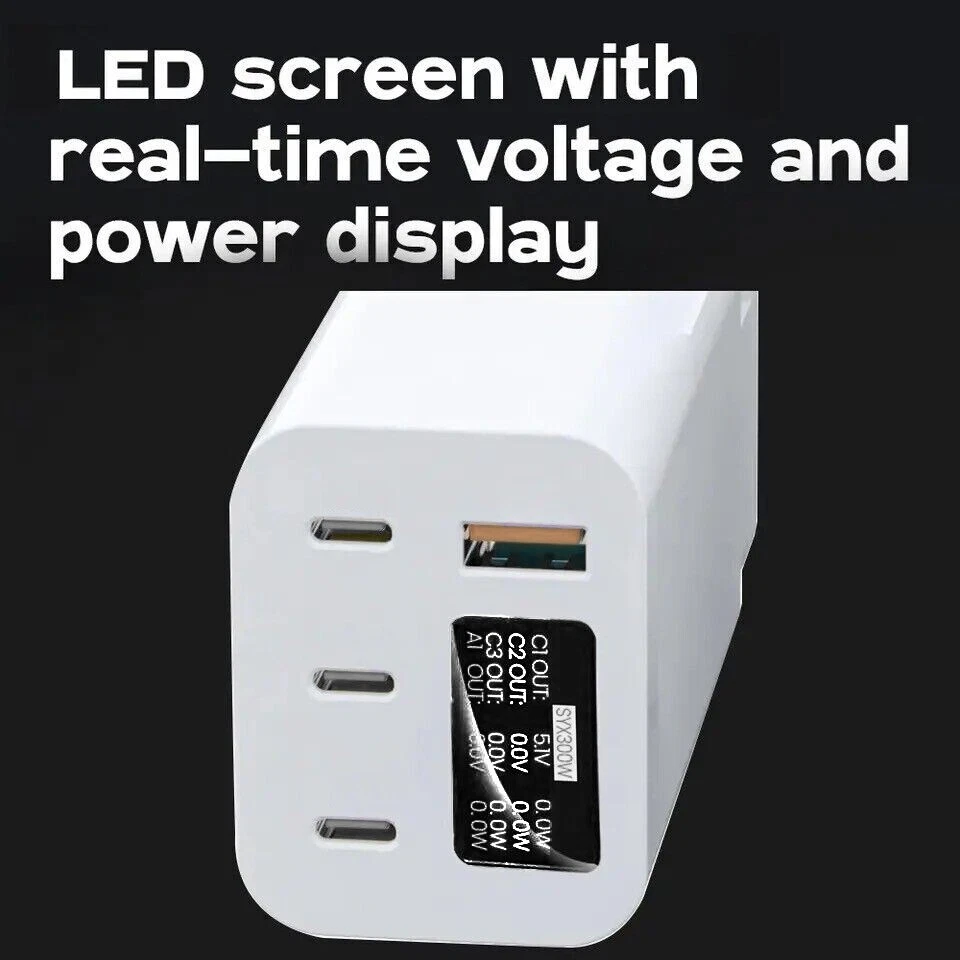 300W GaN PD Fast Wall Charger USB Type C US EU UK AU Adapter Plug - Image 3 of 4