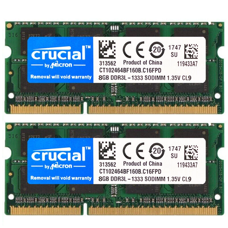 CRUCIAL DDR3L 16GB (8GB x2) 1333mhz PC3L-10600 Laptop SODIMM Memory RAM 204Pin - Image 2 of 4