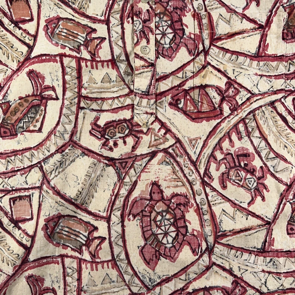 Go Barefoot 2XL Made In USA 1/4 Button Shirt Sea Turtles Crabs Fishes Hawaiian - Image 4 of 4