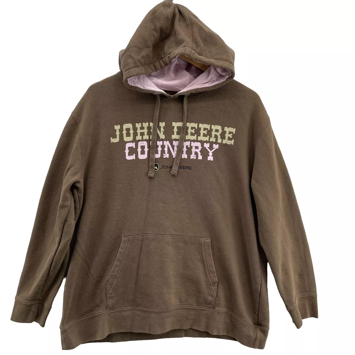John Deere Country Hoodie Sweatshirt Womens XL Brown Cotton Blend