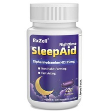 RXZELL Sleep Aid, Diphenhydramine HCl 25mg, 220 Softgels Fall Asleep Faster,...
