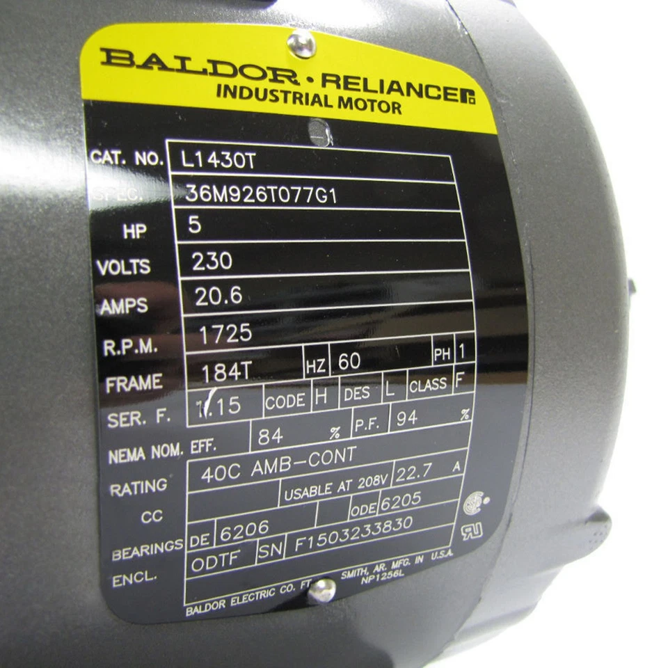 5 HP Single Phase Baldor Electric Compressor Motor 184T Frame # L1430T 230 Volt - Image 3 of 4