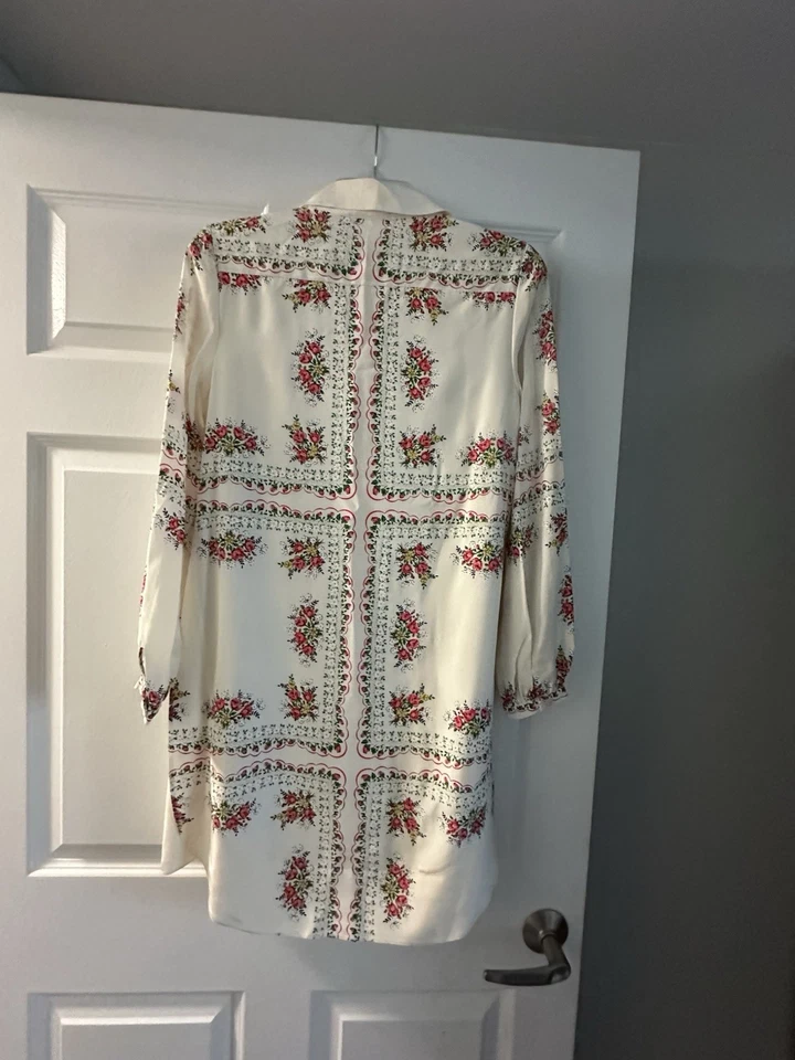 Vestido feminino Tory Burch tamanho 0 marfim chá rosa seda estampado envoltório de seda $598 - Imagem 2 de 4