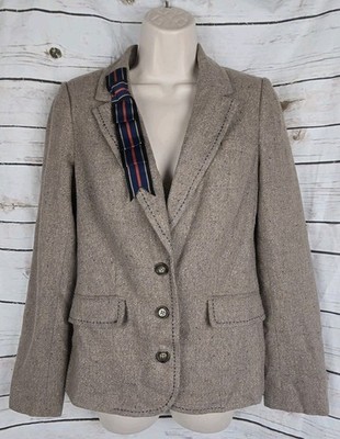 Anthropologie Cartonnier Frontrunner Equestrian Tweed Blazer 4 Lapel Ribbon