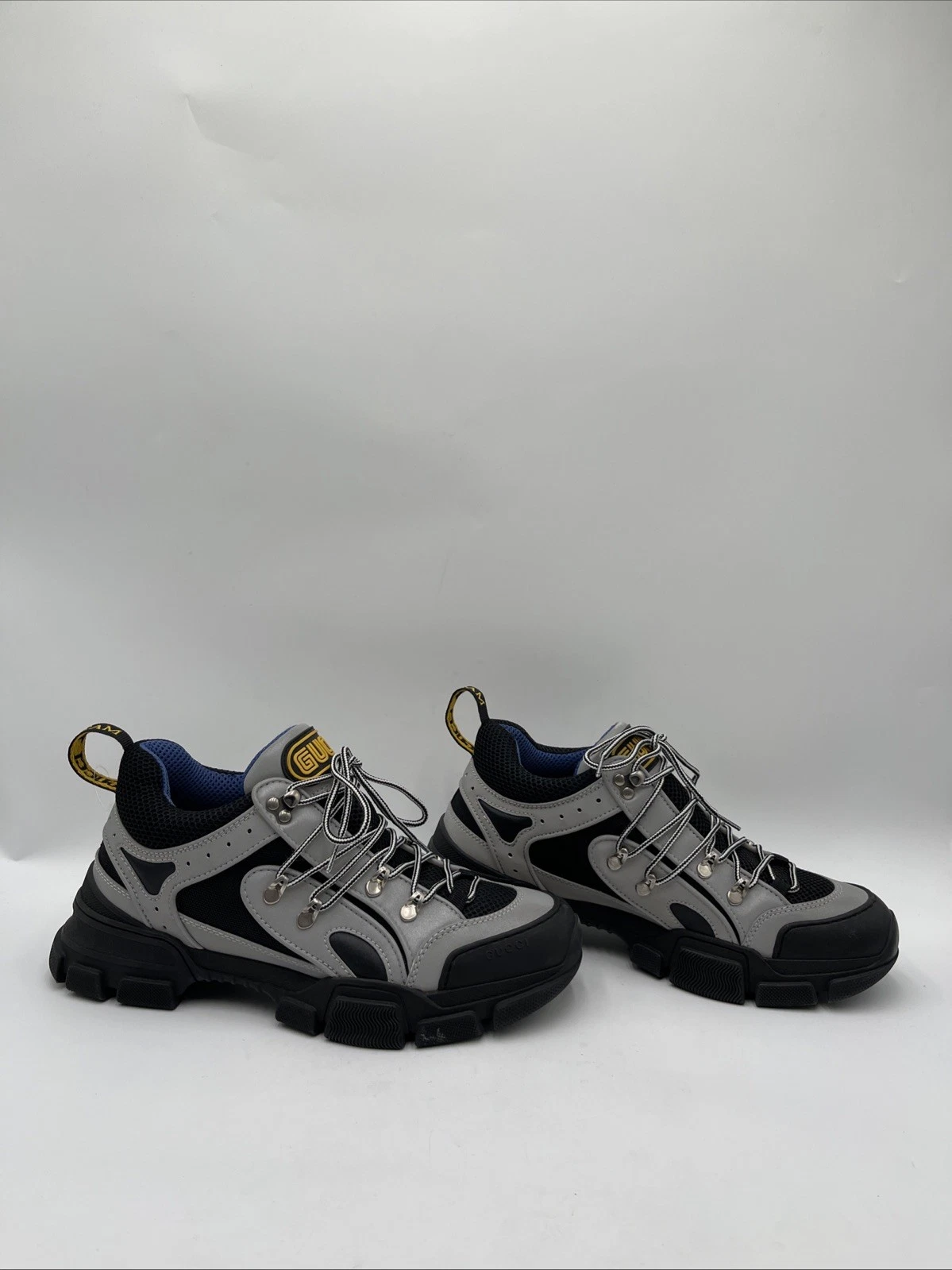 Baskets basses à lacets Gucci FLASHTREK noir maille/cuir gris homme 9