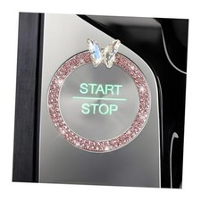 Bling Ring Emblem Car Accessories, Rhinestone Butterfly Auto Push to Start Pink