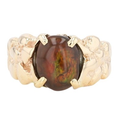 3.59ct Oval Cut Fire Agate Solitaire Nugget Ring 12k Yellow Gold Size 10.75