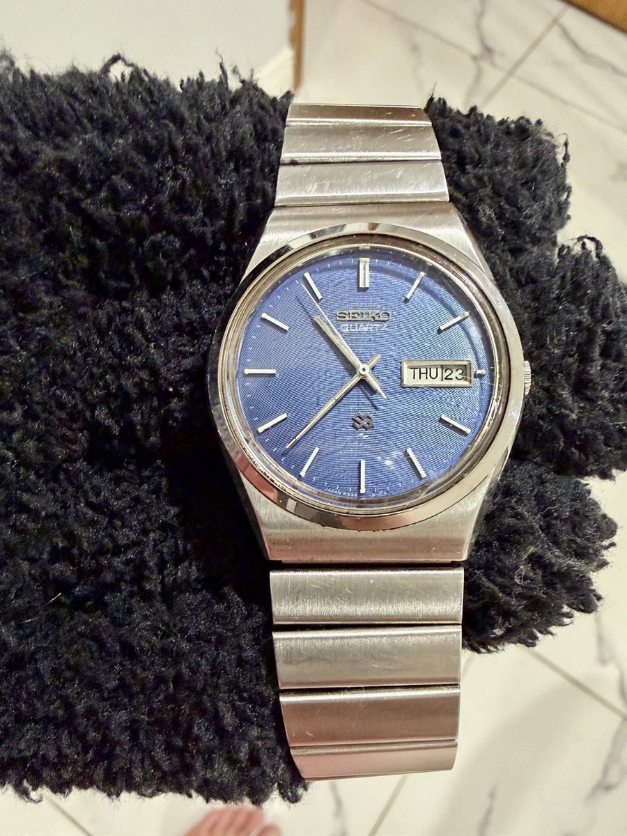 RARE Vintage Seiko 4336-8119 Blue Dial Day-Date Quartz Japan Mens
