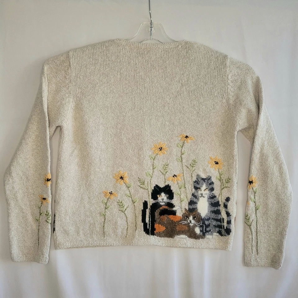 Cárdigan tejido con flores de colección Northern Isles mezcla de lino para mujer pequeño Grandmacore gatos Foto 3 de 4