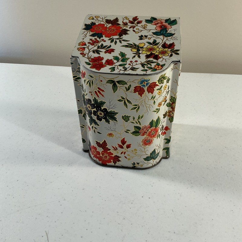 Vintage DAHER Chintz Litho Biscuit Tea Tin Canister Slanted, Made In England