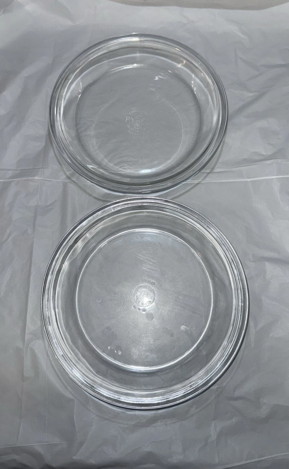 2 PYREX 8” Deep Round Pie Plates Clear Glass No 208 Made in USA Vintage