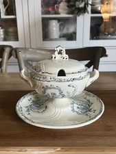 Antique 1880s French Petit Moutardier Ironstone Earthenware