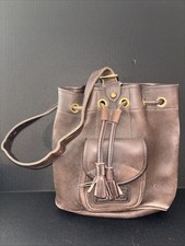 Dooney Bourke Vintage Drawstring Sling Bucket Bag Dark Brown 10 x10