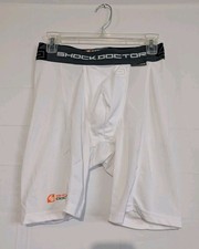 Shock Doctor 221 Core White Compression Short with BioFlex Cup Men's Lg 7" Nwot