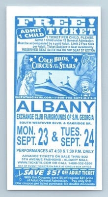 Cole Bros Circus of the Stars Free Child Ticket Sept 23 Albany Georgia