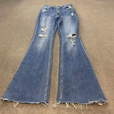 #ad Altar#x27;d State Flare Jeans Womens 29 Blue High Rise Distressed Stretch Denim Boho $19.59