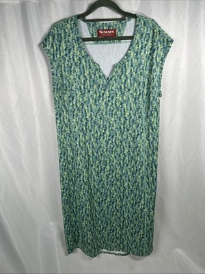 Simms Drifter Dress Midi Size L  Aqua Green Quick Dry UPF 50 Cover Up Sleeveless