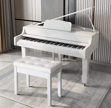 28" L Duet White Piano Bench With Storage Compartment & Padded Cushion