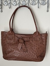 Vintage Ostrich Leather Brown Handbag Grab Shoulder Retro Classic
