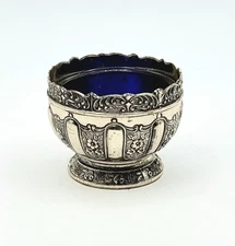 Vintage Silverplate Open Salt/ Caviar Cellar Cobalt Blue Glass Liner 