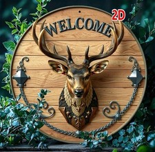 2D Printed Metal Rustic Decorative Deer Stag Head Welcome Sign