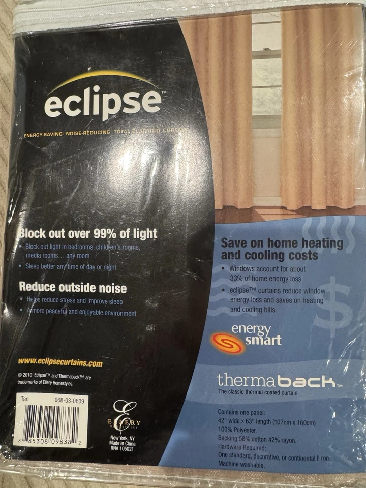 Eclipse Light Blocking Curtain Panels, Thermaback Set of (2), Tan , 42" x 63" - Image 3 of 3