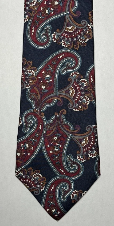 Gravata Preppy Vintage Don Loper Beverly Hills Azul Paisley, 100% Seda Italiana - Imagem 2 de 3
