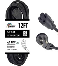 Flat Plug Indoor Extension Cord, UL Listed, 14 Gauge 12FT Black 3 Prong Heavy...