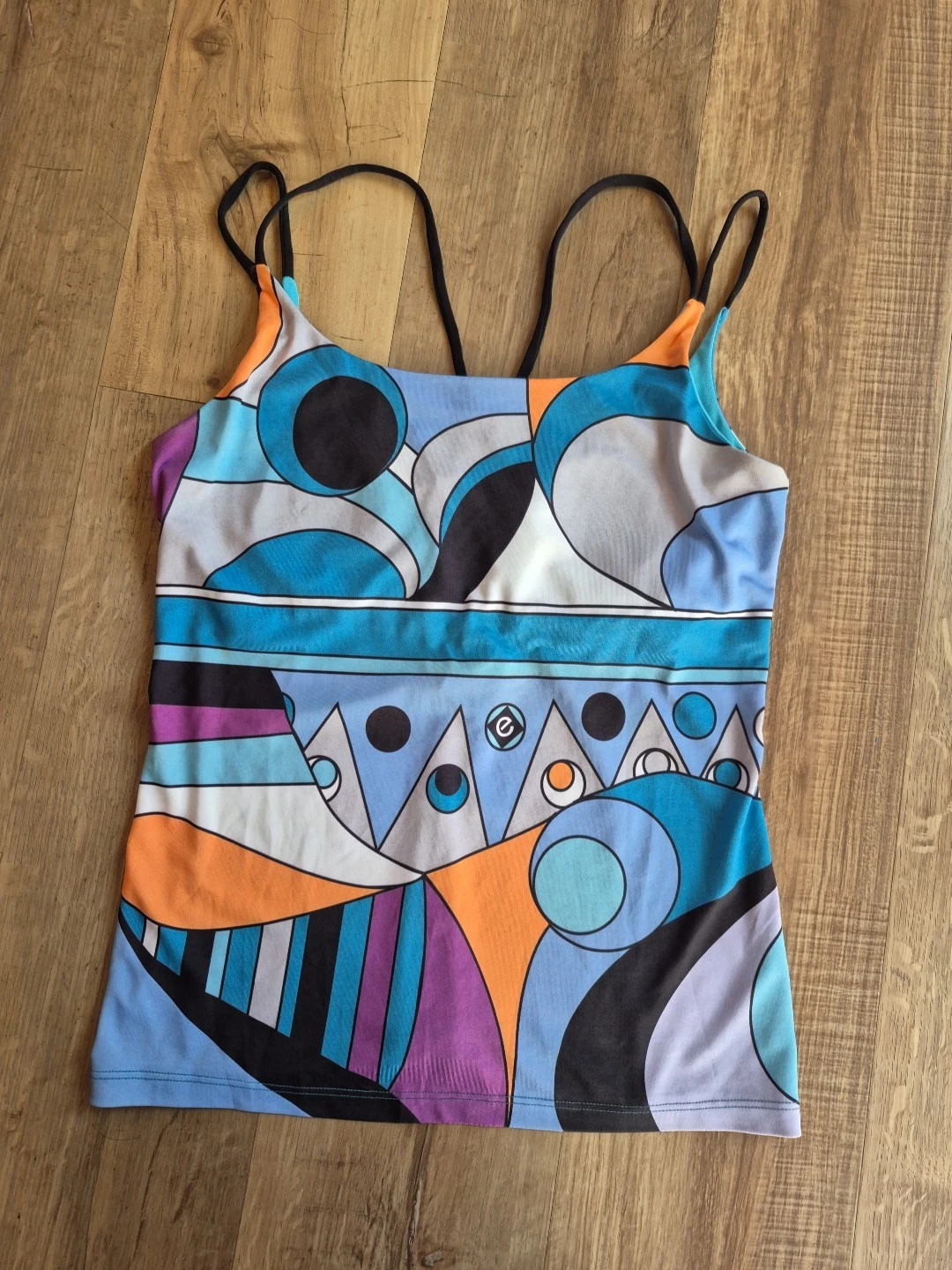 Eliza Audley Strappy Work Out Running Tennis Tank Top Geometric Print Med EUC