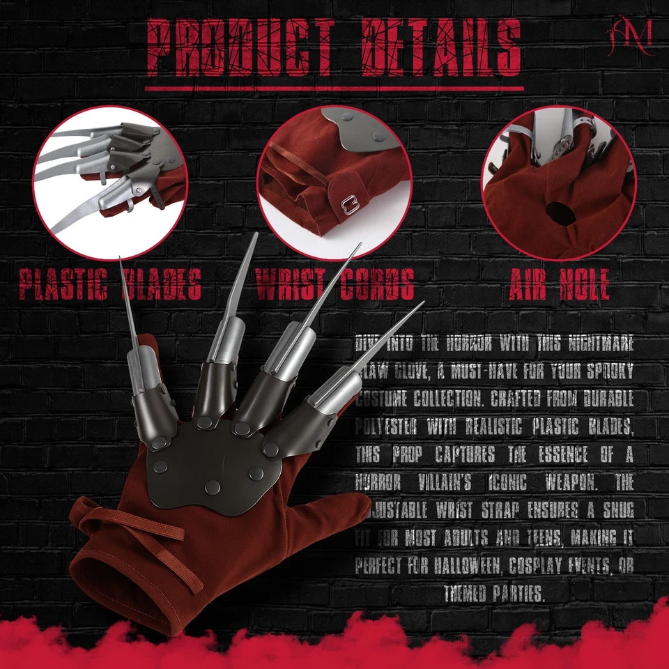 Adult Halloween Nightmare on Elm Street Freddy Krueger Claw Glove Horror Party - Image 2 of 4