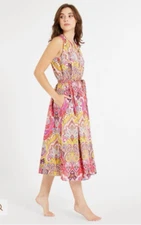 Mille Marilyn Belted Sleeveless Cotton Midi Dress Size M Zanzibar, NEW MSRP $309