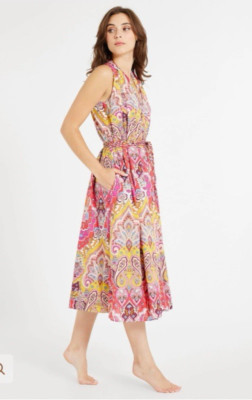 Mille Marilyn Belted Sleeveless Cotton Midi Dress Size M Zanzibar, NEW MSRP $309