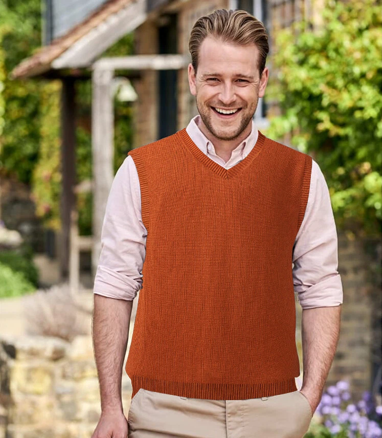 Mens Knitted Wool Vest V Neck Sleeveless Jumper Tank Top Waistcoat Gilet Sweater