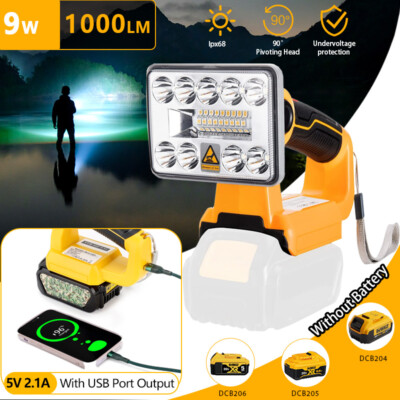 Cordless Lamp LED Work Light for Dewalt 20v 60v Max Li-ion Battery with USB Port