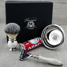 Men Classic Shaving Set Synthetic Brush 3 Edge Razor Grooming Kit Christmas Gift