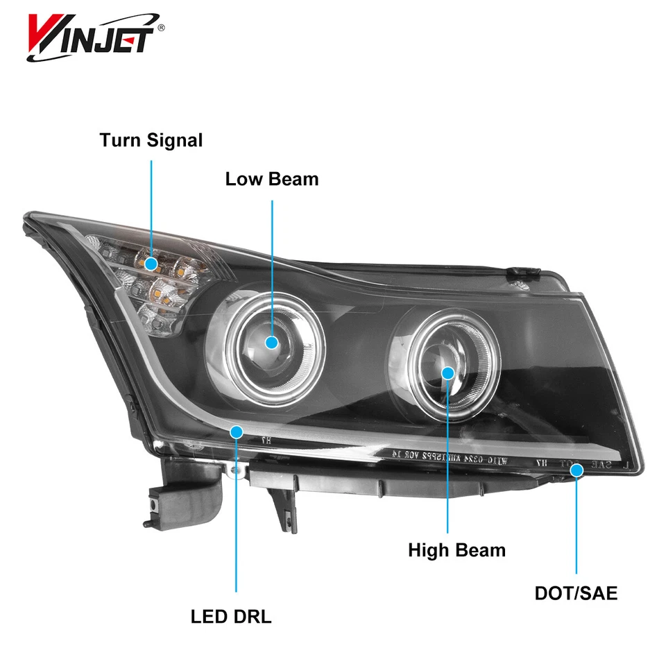 For 2011-2015 Chevrolet Cruze LED Strip DRL Bar Black Clear Projector Headlights Foto 2 de 4